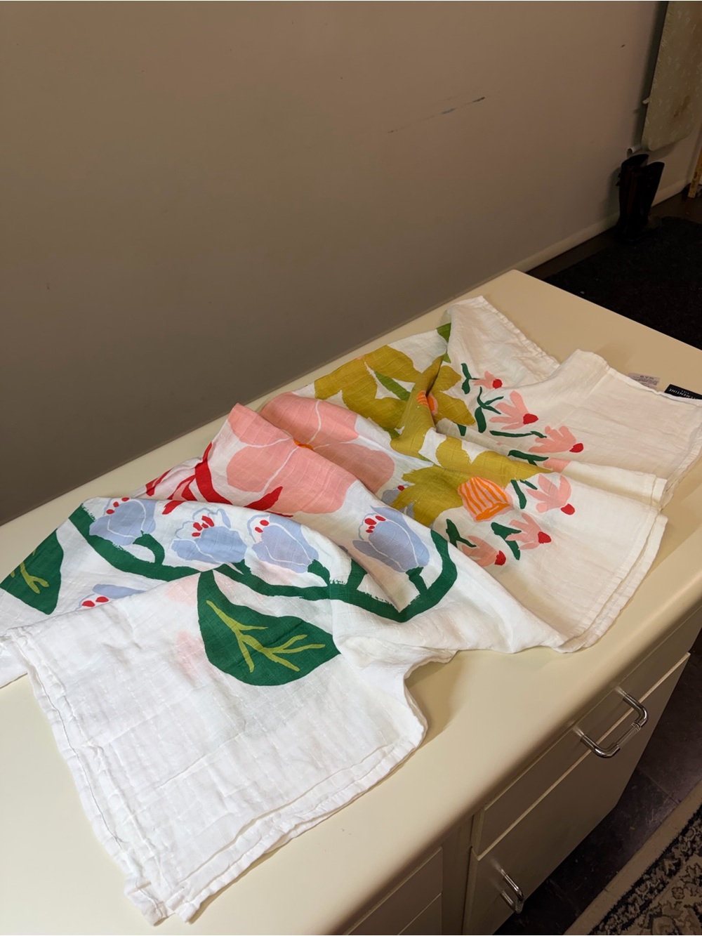 White Floral Print Muslin Baby Wrap with Multicolor Blooms